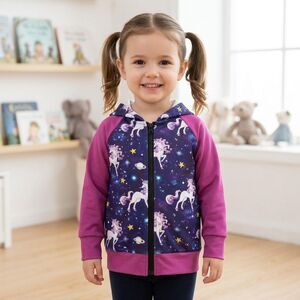 Jxstar Girls Size 3-4 Years Purple Unicorn Galaxy Print Zip Up Hoodie Jacket